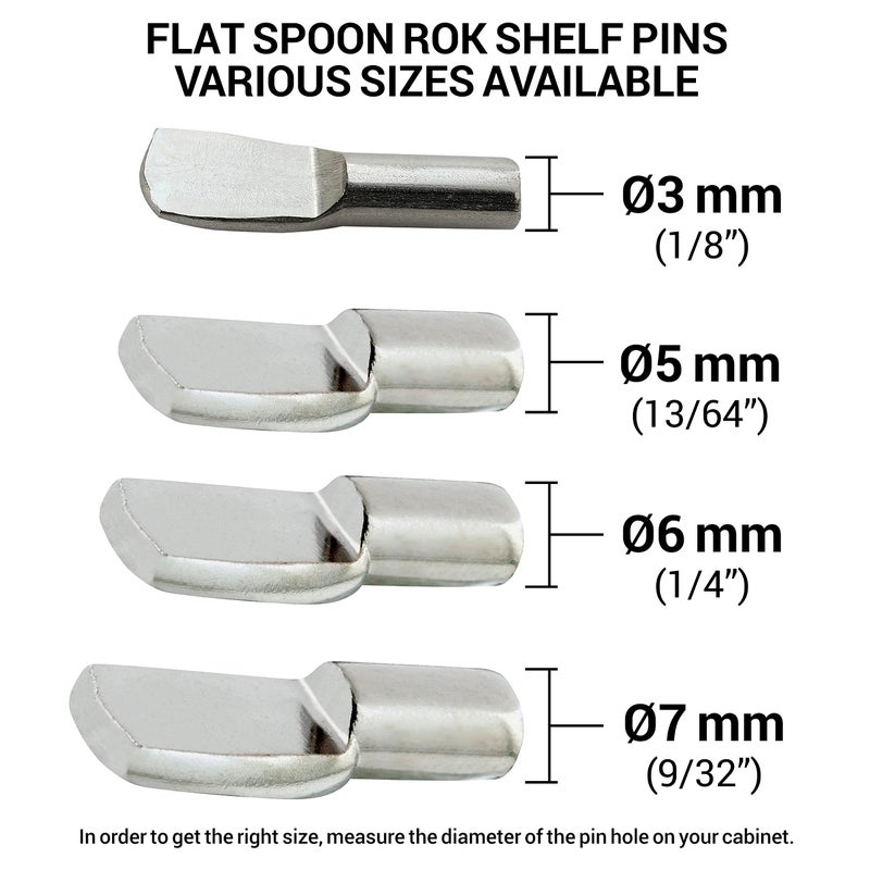 ROK 25 Pack Rok Tiny Size Heavy Duty 1/8" (3mm) Shelf Pin Spoon Shaped Cabinet Support Pegs Holder, Metal, Nickel Finish - ROKSP3N - Image 5